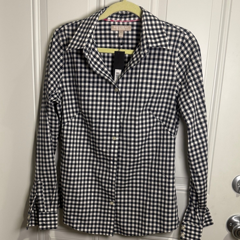 Banana Republic  Navy, Black and White Gingham Women's Shirt